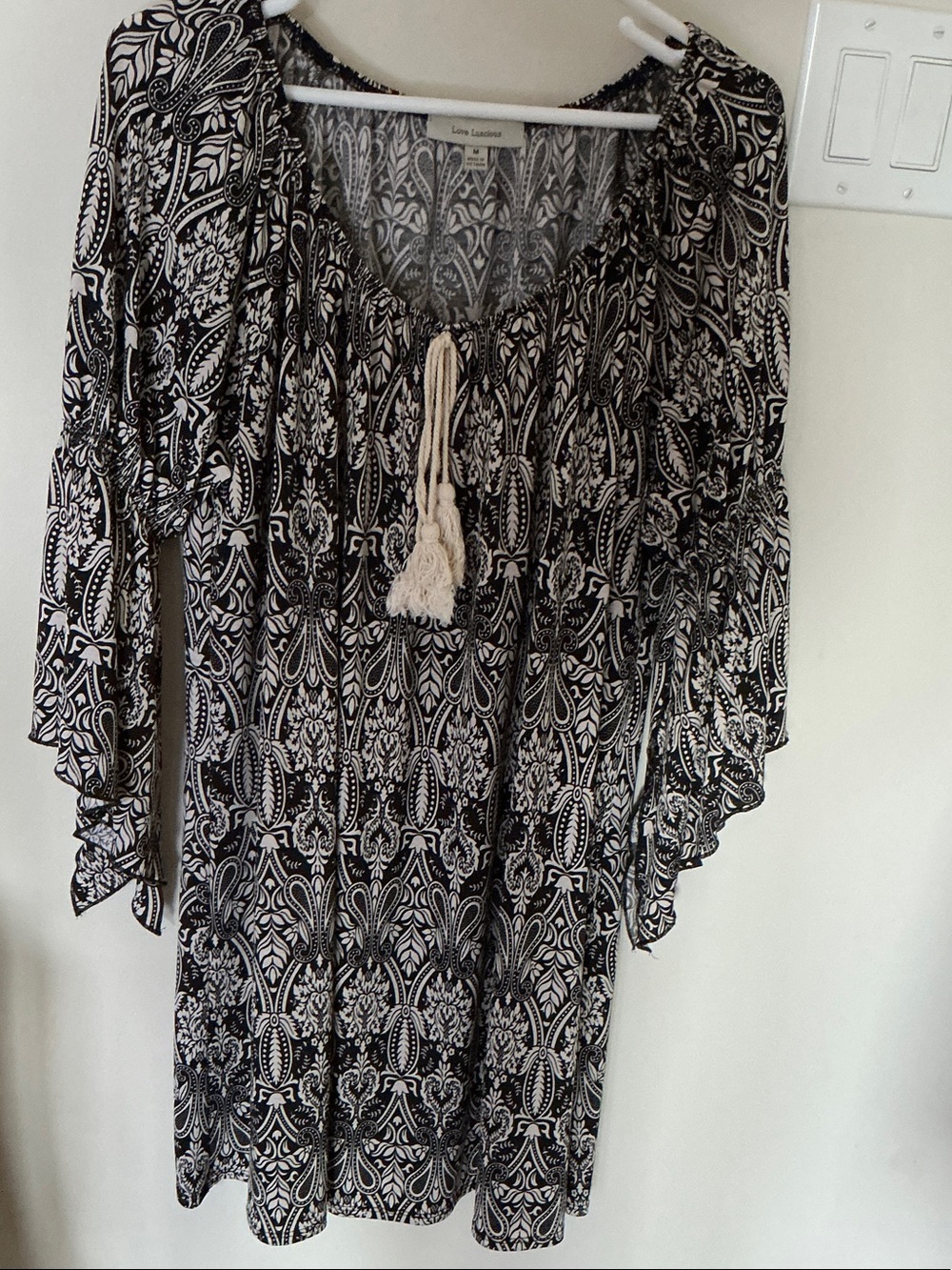 Love, Lovely Black & White Printed Peasant Tunic